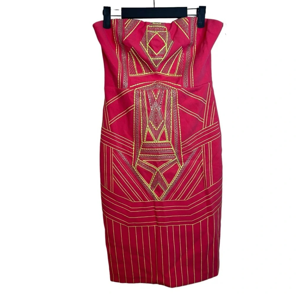 Champagne & Strawberry Embroidered Neon Strapless Dress
